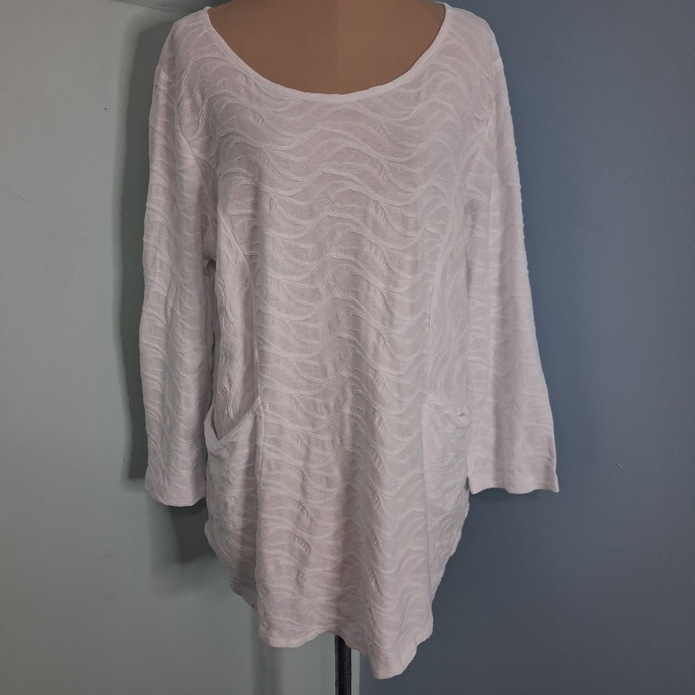 Habitat Clothes to Live In White Textured Wave Tunic‎ Top Pockets Womens L